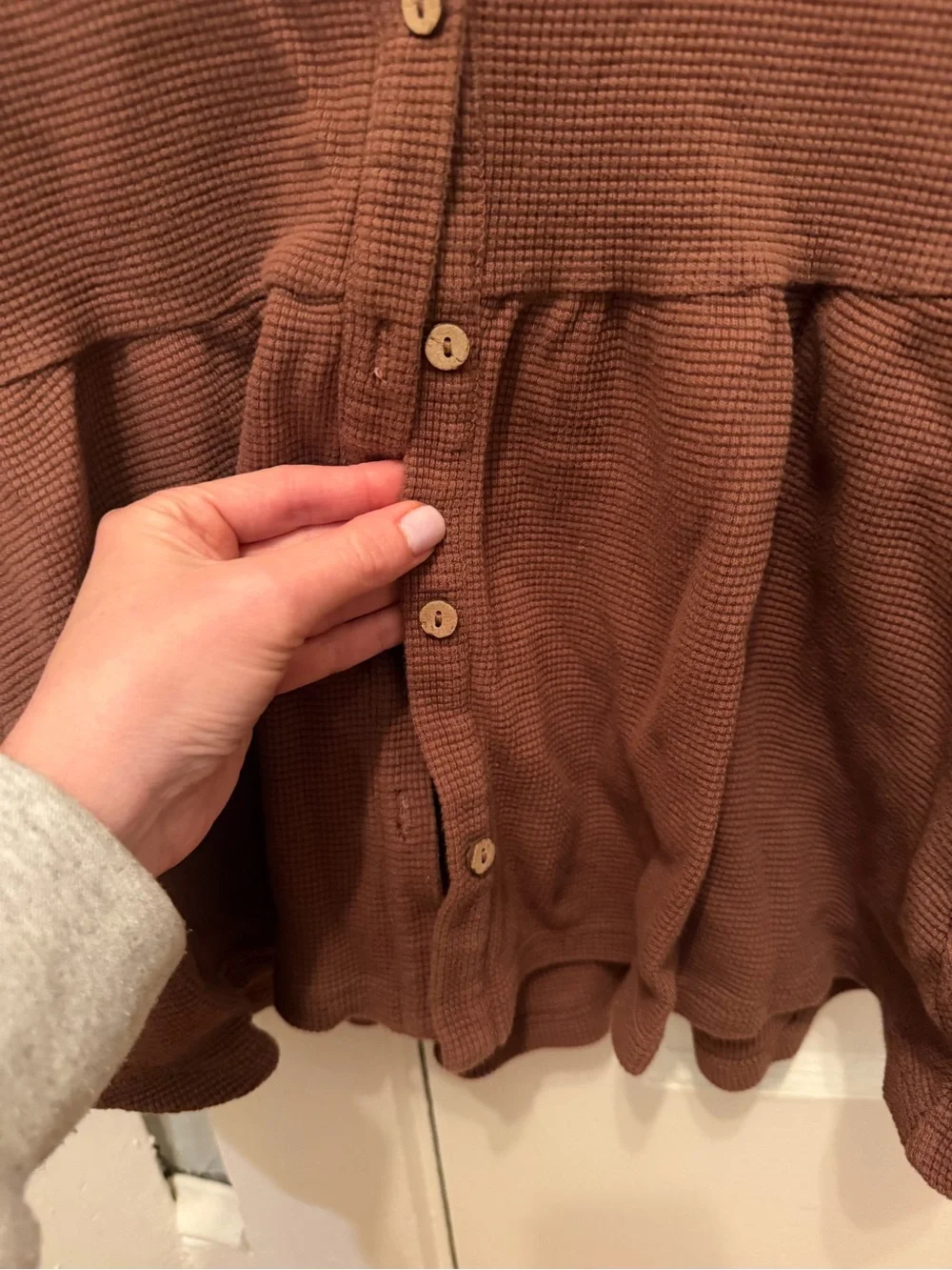 Quincy Mae Brown Waffle-Knit Button dress